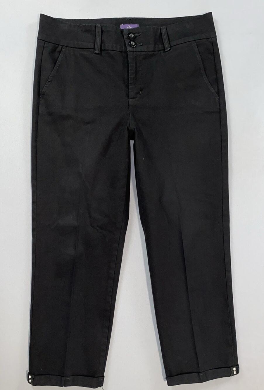 NYDJ Lift/Tuck 'Capri' Cuffed Stretch Canvas Chino Pants. Black, Women's 6. EUC!